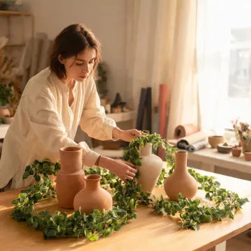 Surface styling specialist arranging garland
